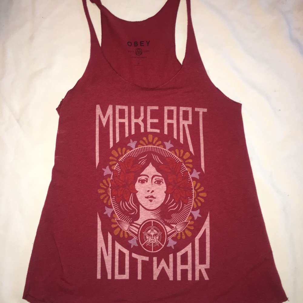 Obey Make Art Not War Burgundy Tank Top